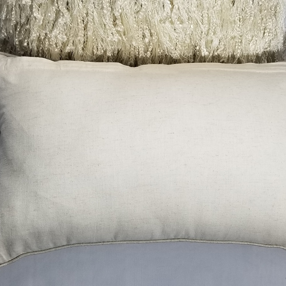 Pier 1 Cream w/Silver Beading & Thread Pillow EUC - Picture 6 of 8